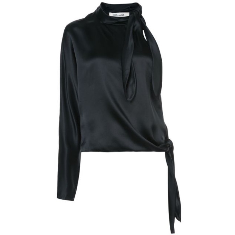 DVF One-Shoulder Knotted Satin Blouse